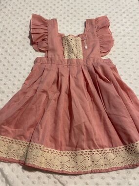Girls Dusty Rose Ruffle Crochet-Trim Dress